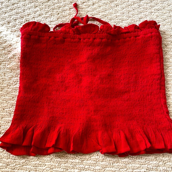 American Eagle red lace up tube top with small ruffles - Picture 3 of 5